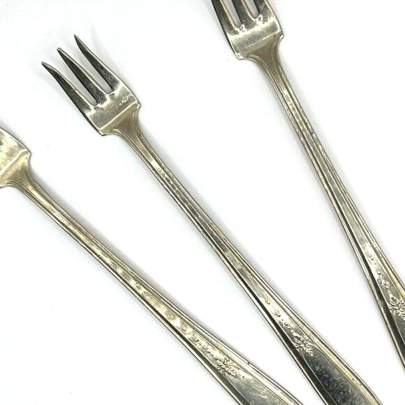 Vintage Federal Solid Nickel Silver Lot Set of 3 Olive pickle Forks cocktail - Picture 8 of 16